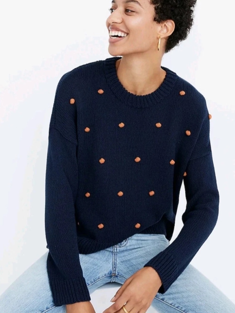 Madewell Polka Dot Pom Pom Sweater